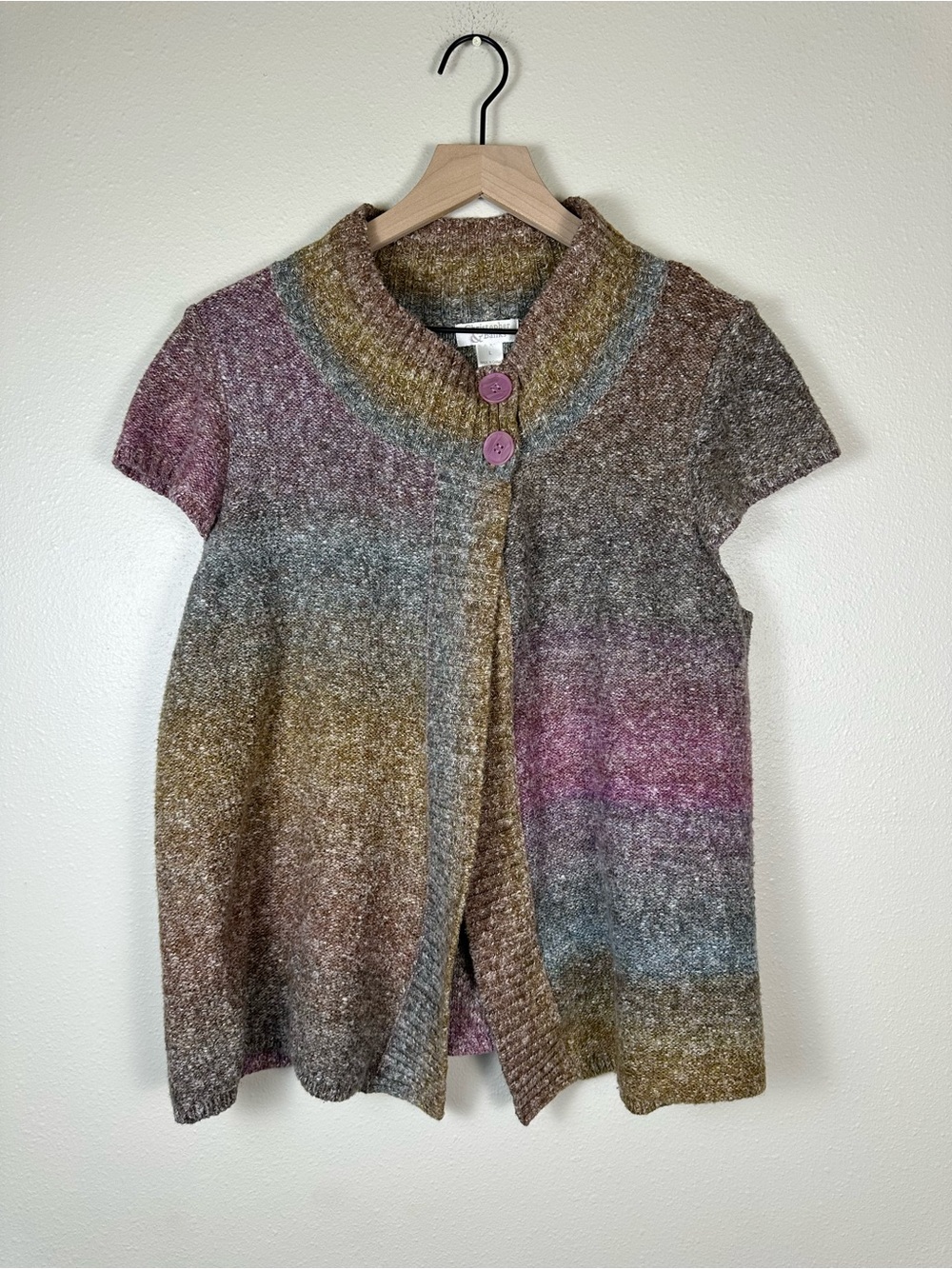 Christopher & Banks L Cottage Core‎ Multicolor Cap Sleeve Knit Cardigan Sweater